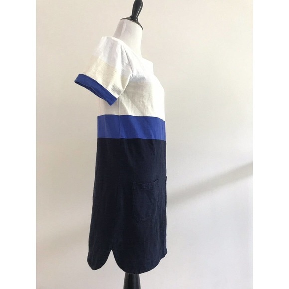 J Crew | Womens Size XS Blue Colorblock Shift Dress Short Roll Sleeves Crew Neck - Picture 4 of 9